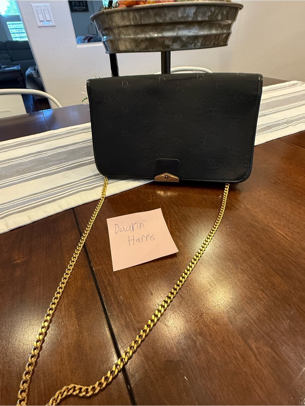 Authentic Christian Dior Black Monogram Chain Shoulder Bag